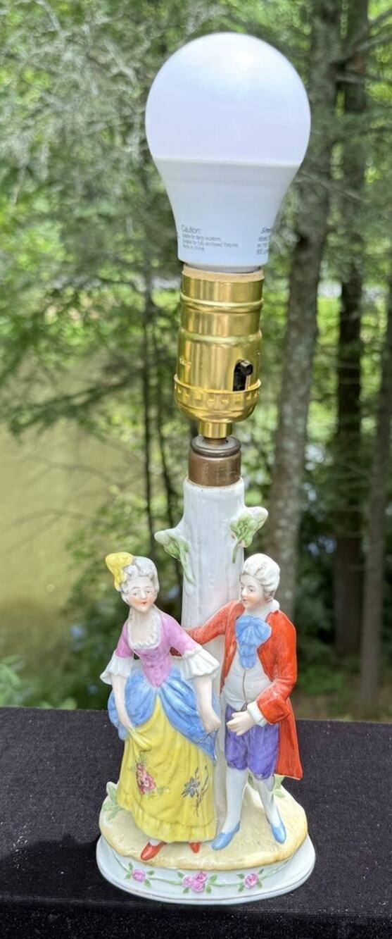 Antique 1800’s Scheidig Porcelain Table Lamp Victoraian Couple Marked Germany